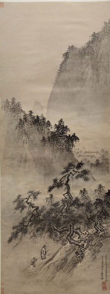 《春山积翠图》轴 娟本 水墨 纵141cm 横53.4cm 上海博物馆藏